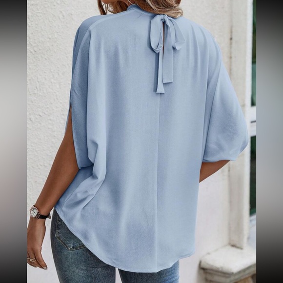 Boho baby blue tie back batwing sleeve top - Picture 3 of 14